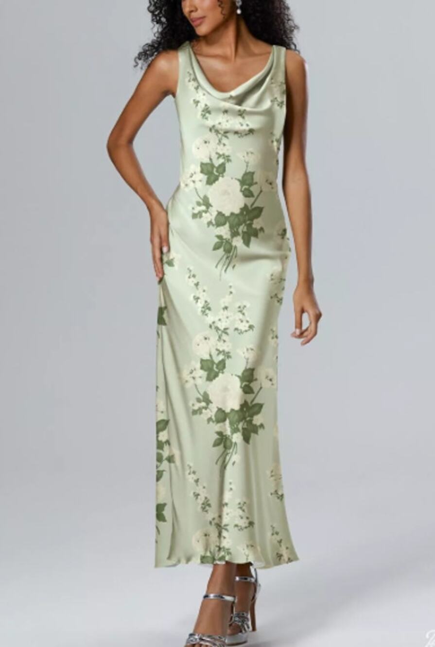 AW BRIDAL 6 S Mottled Moss Green Ottilie cowl neck satin party dress NEW B51